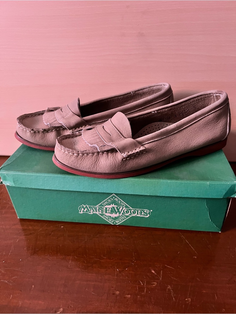 Maine Woods Women’s Taupe Leather Penny Loafers
